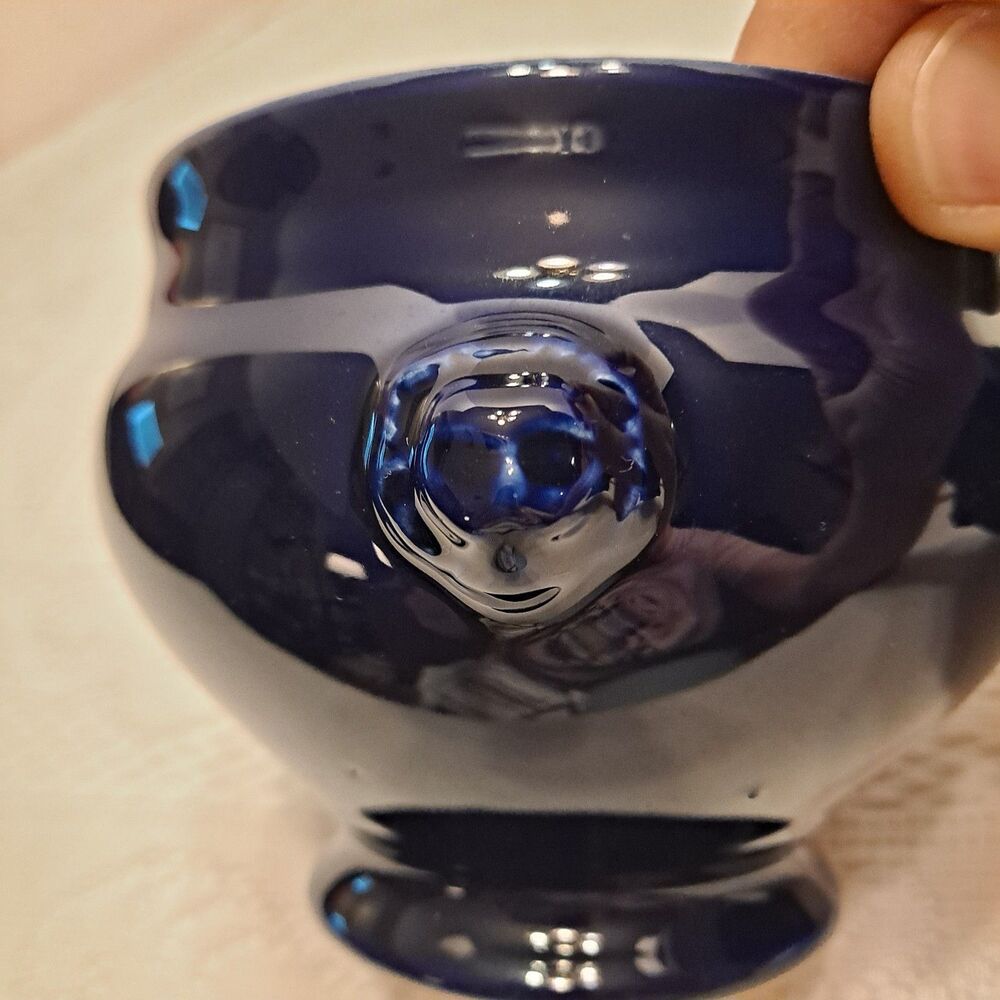 EMILE HENRY Footed Lion Head French Soup Bowl 6600 Cobalt Blue 4"x3.5" Set Of 2